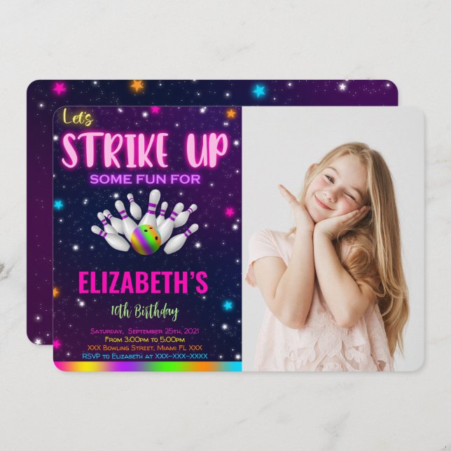 Invitation photo de bowling (Devant / Derrière)