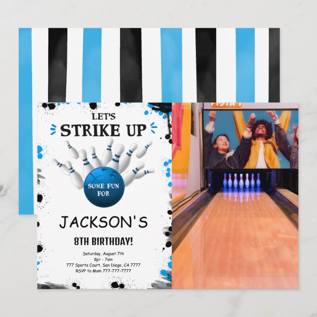 Invitation photo de Bowling Bleu (Devant / Derrière)