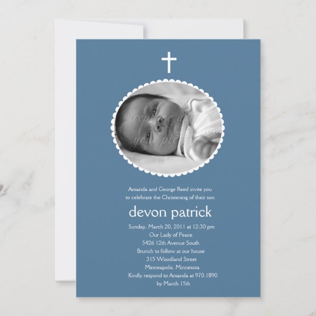Invitation Photo de cadre à paille Baptême/Christening Invita (Devant)