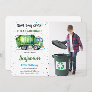 Invitation Photo de camion à ordures verte et noire