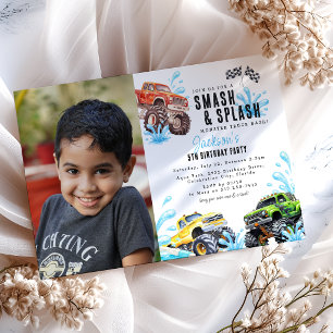 Invitation Photo de camion monstre amusant pour une fête d'an