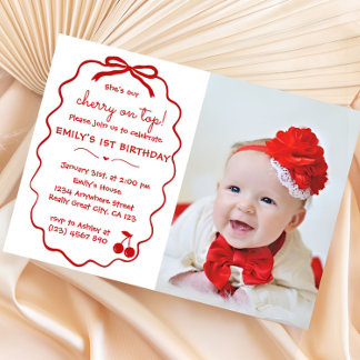 Invitation Photo de cerise fantaisiste dessinée à la main 