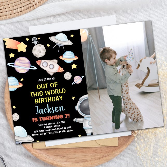 Invitation Photo de cet anniversaire du monde (Photo Out of this world birthday Birthday Invitation)