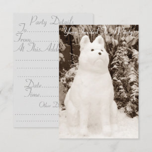 Invitation photo de chien blanc d'akita, un homme de neige dr