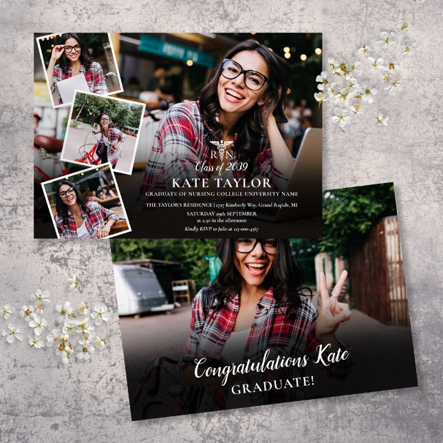 Invitation Photo de collage de la RN moderne (Modern RN Nursing Photo Collage Graduation Invitation)