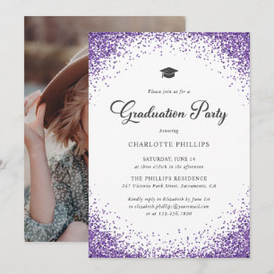 Invitation Photo de confettis violets pour la fête de remise 