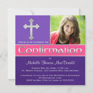 Invitation photo de confirmation violet, rose, arg