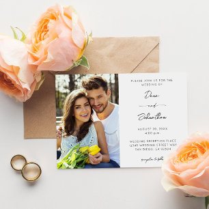 Invitation Photo de côté Mariage Calligraphie Moderne