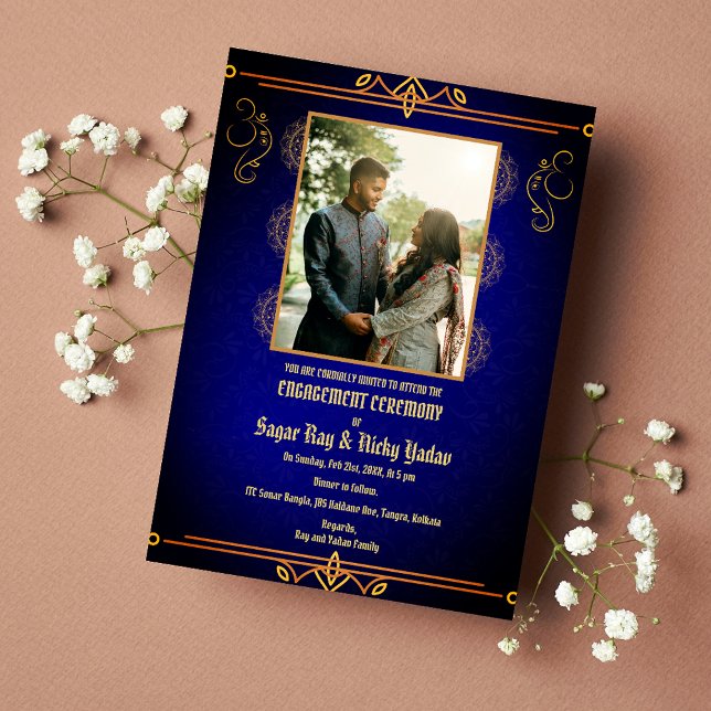 Invitation Photo de couple de cérémonie de fiançailles hindou (Créateur téléchargé)