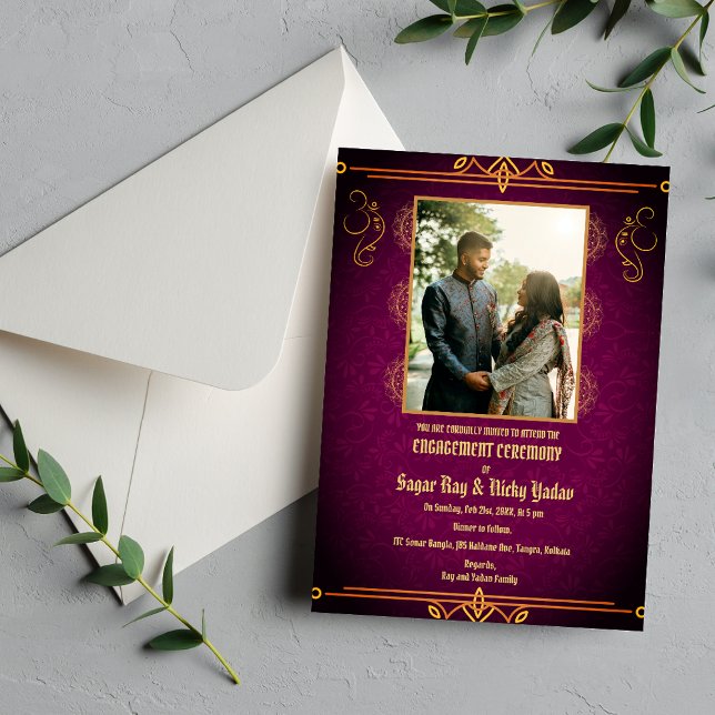 Invitation Photo de couple de cérémonie de fiançailles hindou (Créateur téléchargé)
