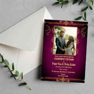 Invitation Photo de couple de cérémonie d'engagement hindou i