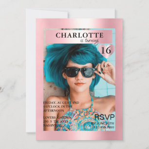 Invitation Photo de couverture de magazine trendy rose inspir