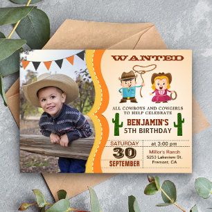 Invitation Photo de cow-boy western souhaité pour fête d'anni
