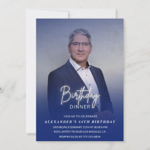 Invitation Photo de dîner homme bleu marine 64e anniversaire