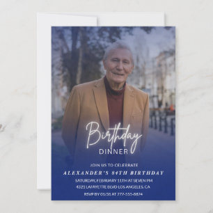 Invitation Photo de dîner homme bleu marine 84e anniversaire