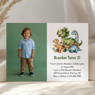 Invitation Photo de dinosaure de garçon mignon pour fête d'an