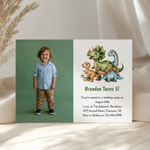 Invitation Photo de dinosaure de garçon mignon pour fête d'an