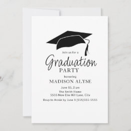 Invitation Photo de diplôme à chapeau noir et blanc