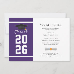 Invitation Photo de diplômé en violet et blanc Fête de gradua