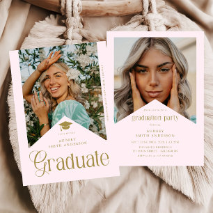 Invitation Photo de diplômé moderne Fête de fin d'études Rose