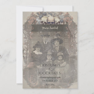 Invitation Photo de famille Crânes Roses Vintage Gothique Hal