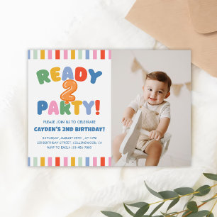 Invitation Photo de fête colorée 2e anniversaire prêt à parti