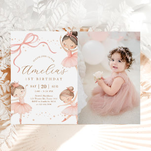 Invitation Photo de fête d'anniversaire 1 an de petite fille 