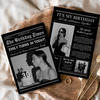 Invitation Photo de fête d'anniversaire 30 ans dans un journa