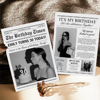 Invitation Photo de fête d'anniversaire 30 ans sur journal vi