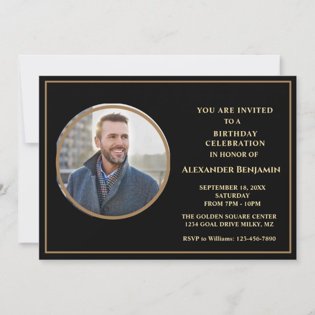 Invitation Photo de fête d'anniversaire Black Gold Personnali (Devant)