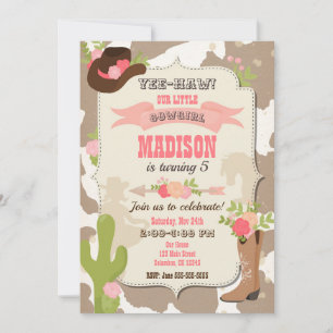 Invitation Photo de fête d'anniversaire Cowgirl Western en pe