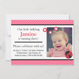 Invitation Photo de fête d'anniversaire de coccinelle mignonn
