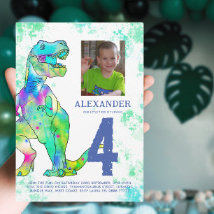 Invitation Photo de fête d'anniversaire de dinosaure T-Rex