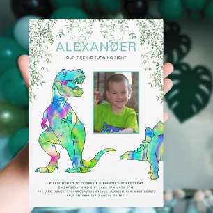 Invitation Photo de fête d'anniversaire de dinosaure T Rex