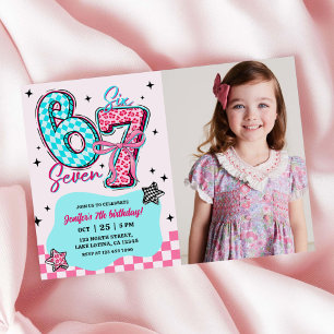 Invitation Photo de fête d'anniversaire de fille Pastel 67  S