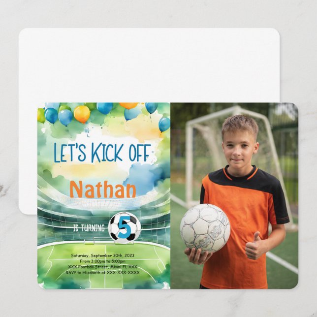 Invitation Photo de fête d'anniversaire de football (Devant / Derrière)