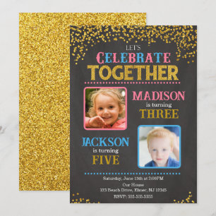Invitation Photo de fête d'anniversaire de frères et sœurs mi