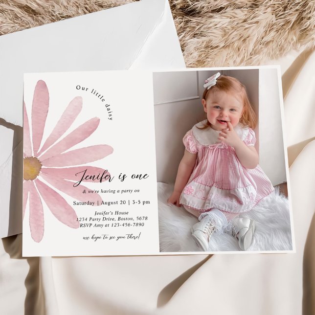 Invitation Photo de fête d'anniversaire de la fille rose Dais (Créateur téléchargé)