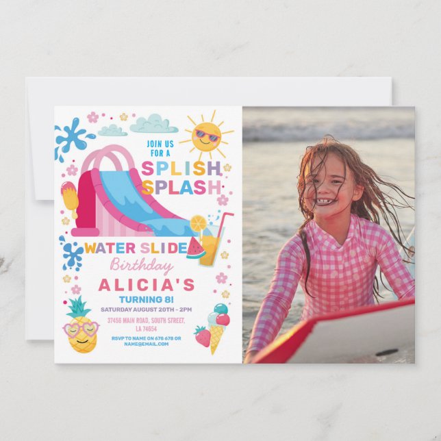 Invitation Photo de fête d'anniversaire de Splish Splash Wate (Devant)