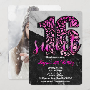 Invitation Photo de fête d'anniversaire des 16 ans avec marbr