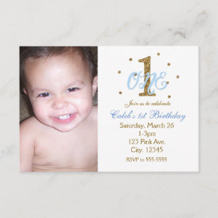 Invitation Photo de fête d'anniversaire des garçons Bleu & Or