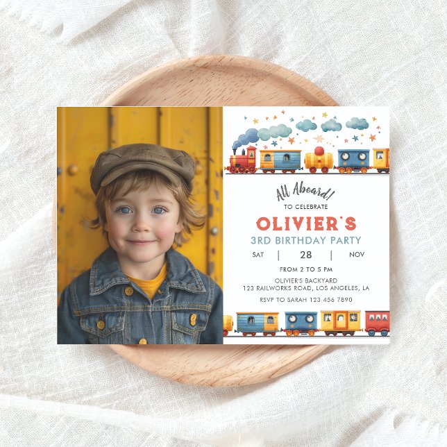 Invitation photo de fête d'anniversaire du train (Créateur téléchargé)