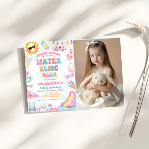 Invitation Photo de fête d'anniversaire Editable Summer Water
