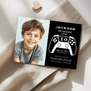 Invitation Photo de fête d'anniversaire noire pour garçons ga