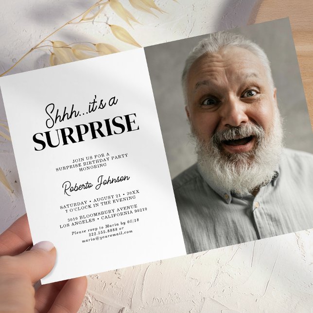 Invitation Photo de fête d'anniversaire surprise pour adulte (Créateur téléchargé)