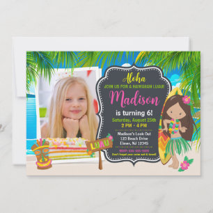 Invitation Photo de fête d'anniversaire tropicale luau hawaïe