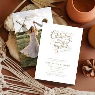 Invitation Photo de Fête de Couple Célébrant Ensemble en Or