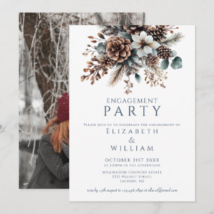 Invitation Photo de fête de fiançailles floral rustique de po