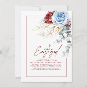 Invitation Photo de fête de fiançailles florale rouge bleu po