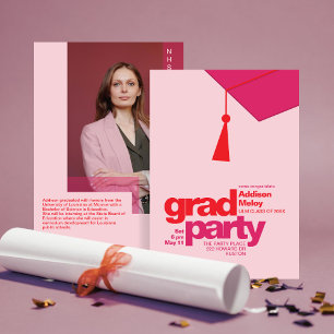Invitation Photo de fête de fin d'études avec typographie rou